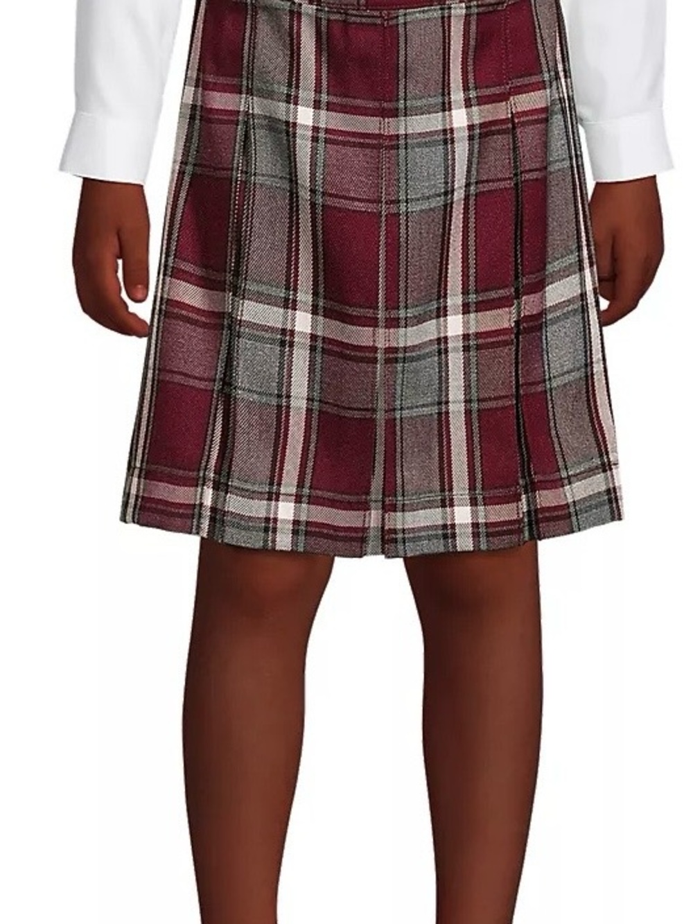 Lands’ End Size 10 Girls School Uniform Plaid Skirt Burgundy & Gray Pattern